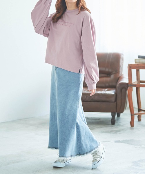 mil(ミル)の「【親子おそろい可能】ロゴ刺繍ロンT【レディースサイズ】(Tシャツ/カットソー・レディース・ホワイト/アッシュグレー/モカ/ラベンダー/ピンク/サックスブルー・S/XS)」の22枚目の写真