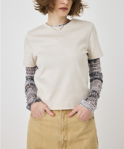 MOUSSY(マウジー)の「【2サイズ展開】SUVIN GIZA BASIC Tシャツ(Tシャツ/カットソー・レディース・ブラック/ライトベージュ/ライトピンク/ホワイト・1/2)」の4枚目の写真
