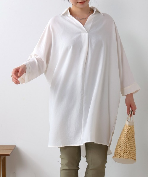 Bou Jeloud（ブージュルード）の「麻ライクシャツワンピース（シャツワンピース・レディース・ブルー/ホワイト/グリーン/ブラック/ブルーグリーン/オレンジ・FREE）」の2枚目の写真