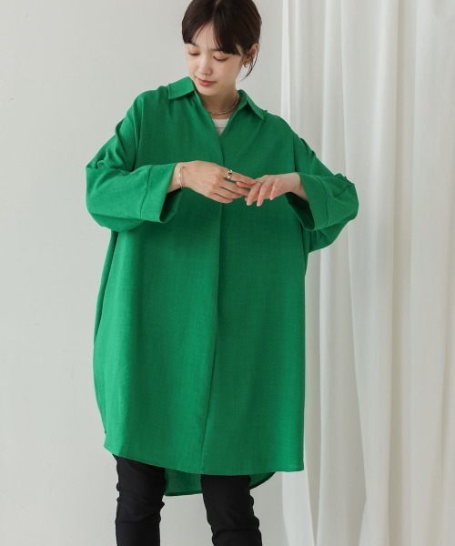 Bou Jeloud（ブージュルード）の「麻ライクシャツワンピース（シャツワンピース・レディース・ブルー/ホワイト/グリーン/ブラック/ブルーグリーン/オレンジ・FREE）」の5枚目の写真