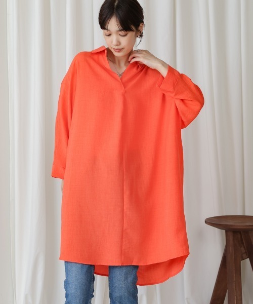 Bou Jeloud（ブージュルード）の「麻ライクシャツワンピース（シャツワンピース・レディース・ブルー/ホワイト/グリーン/ブラック/ブルーグリーン/オレンジ・FREE）」の6枚目の写真