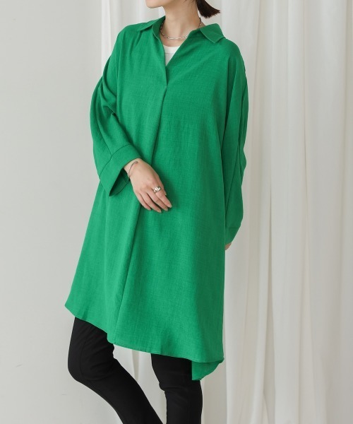 Bou Jeloud（ブージュルード）の「麻ライクシャツワンピース（シャツワンピース・レディース・ブルー/ホワイト/グリーン/ブラック/ブルーグリーン/オレンジ・FREE）」の9枚目の写真