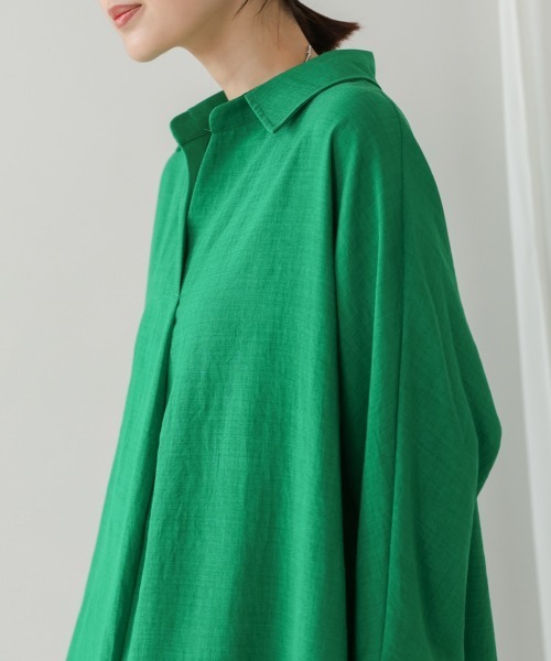 Bou Jeloud（ブージュルード）の「麻ライクシャツワンピース（シャツワンピース・レディース・ブルー/ホワイト/グリーン/ブラック/ブルーグリーン/オレンジ・FREE）」の11枚目の写真