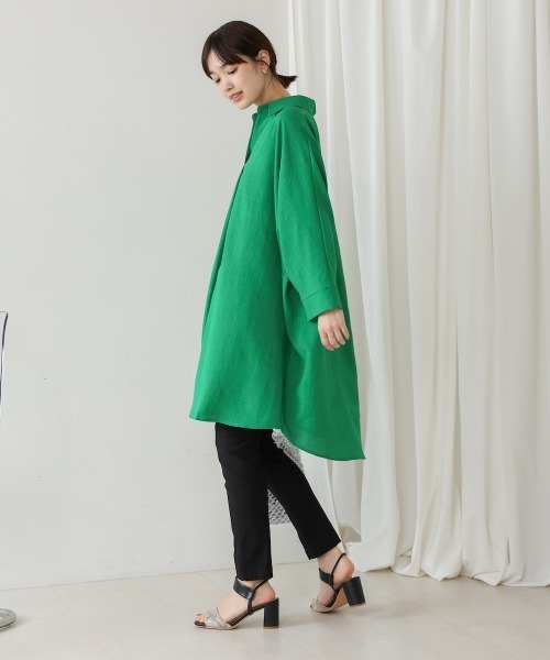 Bou Jeloud（ブージュルード）の「麻ライクシャツワンピース（シャツワンピース・レディース・ブルー/ホワイト/グリーン/ブラック/ブルーグリーン/オレンジ・FREE）」の12枚目の写真