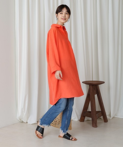 Bou Jeloud（ブージュルード）の「麻ライクシャツワンピース（シャツワンピース・レディース・ブルー/ホワイト/グリーン/ブラック/ブルーグリーン/オレンジ・FREE）」の20枚目の写真