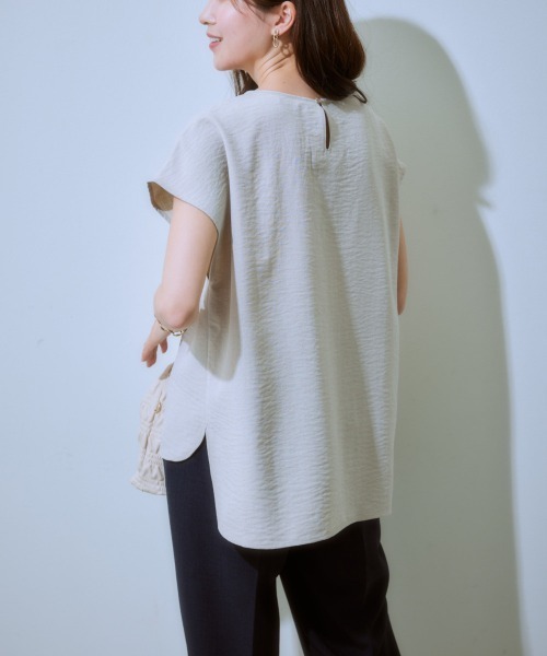 セール】麻調合繊フロントタックブラウス（しわになりにくい