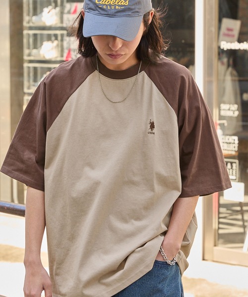 U.S.POLOASSN./ユーエスポロアッスン別注ワンポイント刺繍ラグラン配色オーバーサイズ半袖Tシャツ