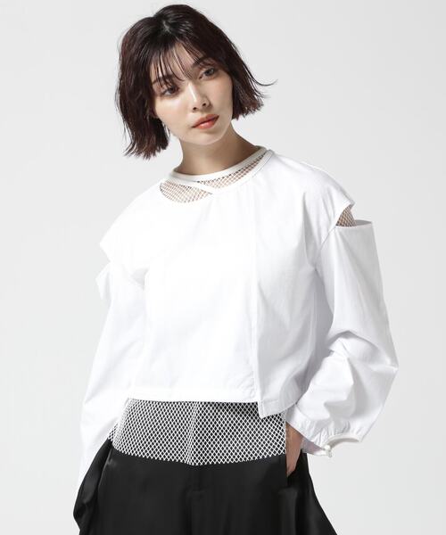 AULA AILA(アウラアイラ)の「AULA AILA/アウラアイラ/別注メッシュコンビリバーシブルプルオーバー(Tシャツ/カットソー・レディース・ホワイト/ブラック・0)」の1枚目の写真