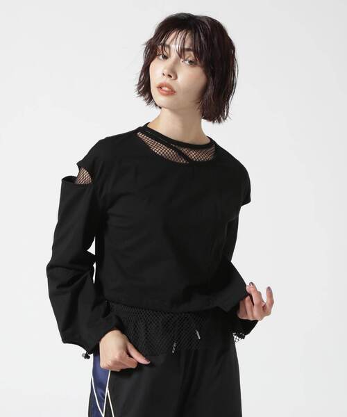 AULA AILA(アウラアイラ)の「AULA AILA/アウラアイラ/別注メッシュコンビリバーシブルプルオーバー(Tシャツ/カットソー・レディース・ホワイト/ブラック・0)」の2枚目の写真