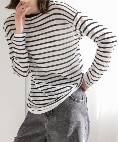 セール】カラーボーダー シアープルオーバー（Tシャツ/カットソー