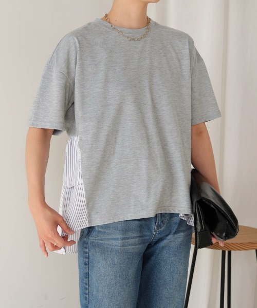 Bou Jeloud(ブージュルード)の「ストライプドッキングティアードプルオーバー(Tシャツ/カットソー・レディース・ブラック/オフホワイト/グレー・FREE)」の2枚目の写真