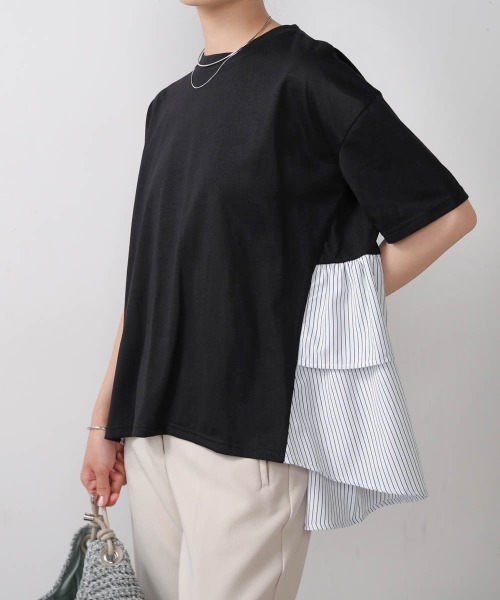Bou Jeloud(ブージュルード)の「ストライプドッキングティアードプルオーバー(Tシャツ/カットソー・レディース・ブラック/オフホワイト/グレー・FREE)」の3枚目の写真