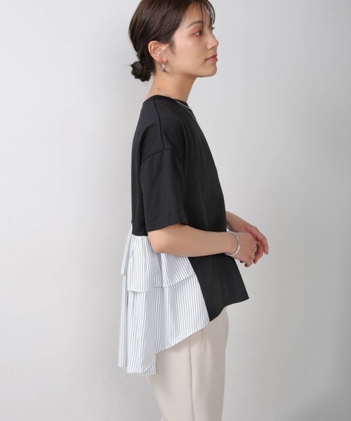 Bou Jeloud(ブージュルード)の「ストライプドッキングティアードプルオーバー(Tシャツ/カットソー・レディース・ブラック/オフホワイト/グレー・FREE)」の18枚目の写真