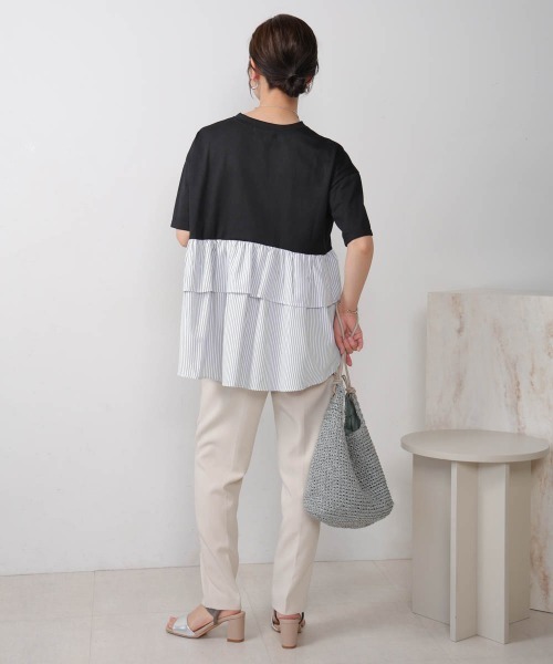 Bou Jeloud(ブージュルード)の「ストライプドッキングティアードプルオーバー(Tシャツ/カットソー・レディース・ブラック/オフホワイト/グレー・FREE)」の21枚目の写真
