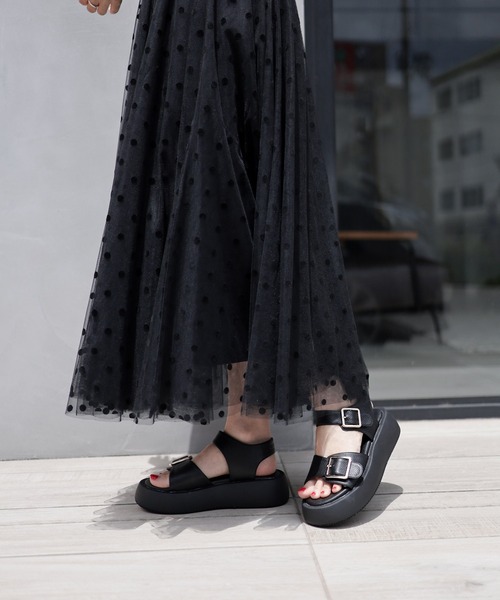 SESTO（セスト）の「ダブルベルト厚底サンダル（サンダル・レディース・ブラック/アイボリー/シルバー・S/M/L/LL/3L）」の15枚目の写真