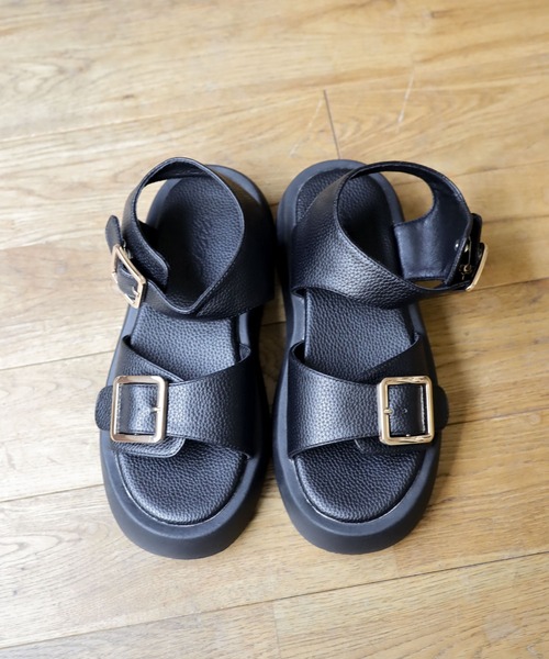 SESTO（セスト）の「ダブルベルト厚底サンダル（サンダル・レディース・ブラック/アイボリー/シルバー・S/M/L/LL/3L）」の20枚目の写真