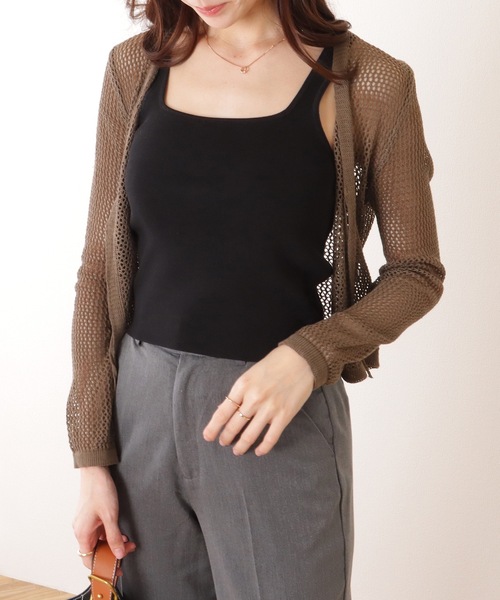 Lace Ladies(レースレディース)の「ソリッドカラー スクエアネック コンパクト ニット タンクトップ(タンクトップ・レディース・アイボリー/ブラック/マスタード/ワインレッド・M)」の6枚目の写真