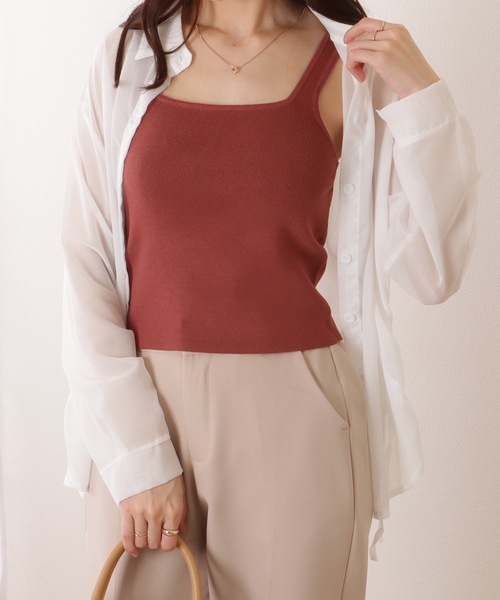 Lace Ladies(レースレディース)の「ソリッドカラー スクエアネック コンパクト ニット タンクトップ(タンクトップ・レディース・アイボリー/ブラック/マスタード/ワインレッド・M)」の11枚目の写真