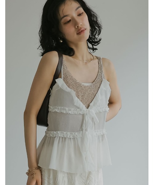 【新品未使用⟡.·】レイヤードフリルリボンキャミソールドレス 2024 SUMMER COLLECTION][森カンナさん着用]フロントリボンフリル