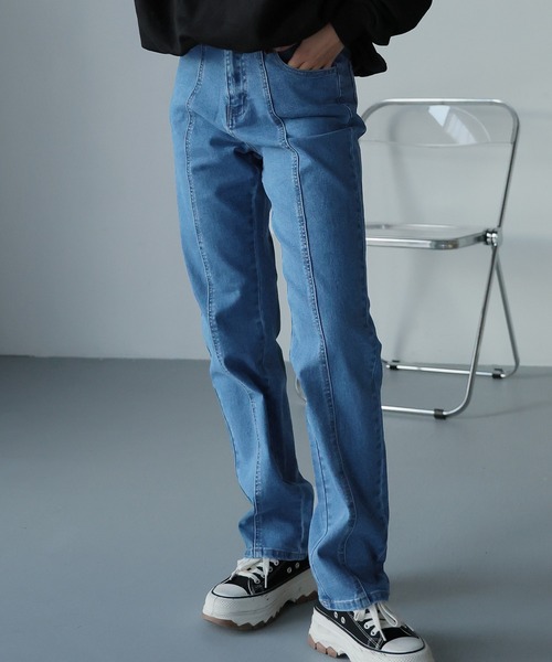 Doula Doula（ドゥーラドゥーラ）の「フロントラインハイウエストデニム（デニムパンツ・レディース・ライトブルー/ブルー/インディゴブルー・S/M/L）」の3枚目の写真