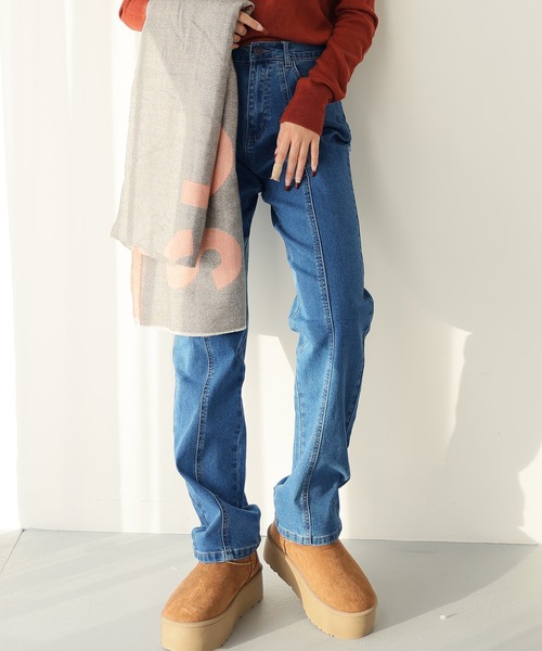 Doula Doula（ドゥーラドゥーラ）の「フロントラインハイウエストデニム（デニムパンツ・レディース・ライトブルー/ブルー/インディゴブルー・S/M/L）」の4枚目の写真