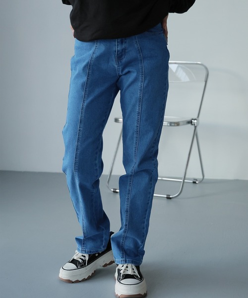 Doula Doula（ドゥーラドゥーラ）の「フロントラインハイウエストデニム（デニムパンツ・レディース・ライトブルー/ブルー/インディゴブルー・S/M/L）」の9枚目の写真