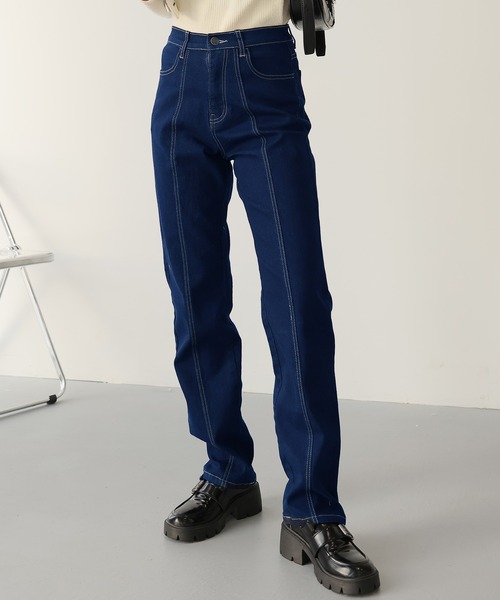 Doula Doula（ドゥーラドゥーラ）の「フロントラインハイウエストデニム（デニムパンツ・レディース・ライトブルー/ブルー/インディゴブルー・S/M/L）」の12枚目の写真