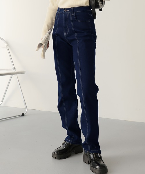 Doula Doula（ドゥーラドゥーラ）の「フロントラインハイウエストデニム（デニムパンツ・レディース・ライトブルー/ブルー/インディゴブルー・S/M/L）」の16枚目の写真