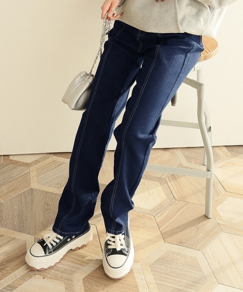 Doula Doula（ドゥーラドゥーラ）の「フロントラインハイウエストデニム（デニムパンツ・レディース・ライトブルー/ブルー/インディゴブルー・S/M/L）」の17枚目の写真