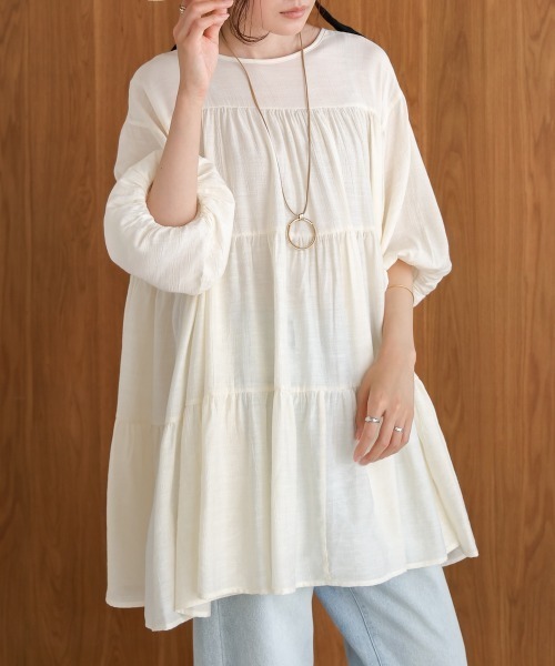 Bab（バブ）の「前後2WAYティアードトップス（シャツ/ブラウス・レディース・アイボリー/ベージュ/ブルー・M）」の19枚目の写真