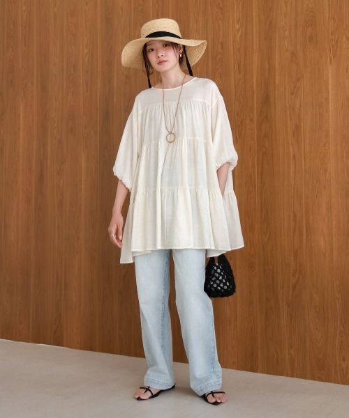 Bab（バブ）の「前後2WAYティアードトップス（シャツ/ブラウス・レディース・アイボリー/ベージュ/ブルー・M）」の20枚目の写真