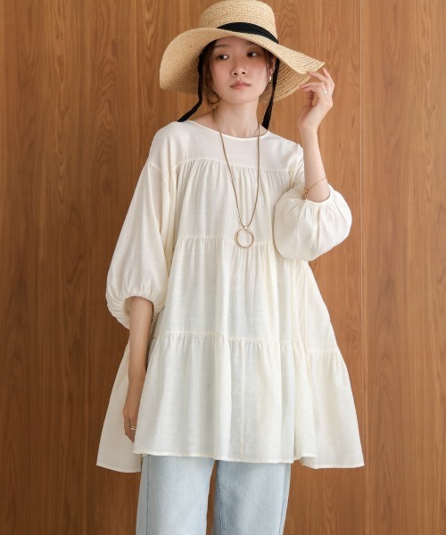 Bab（バブ）の「前後2WAYティアードトップス（シャツ/ブラウス・レディース・アイボリー/ベージュ/ブルー・M）」の21枚目の写真