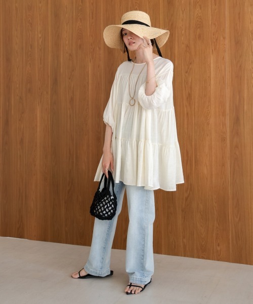 Bab（バブ）の「前後2WAYティアードトップス（シャツ/ブラウス・レディース・アイボリー/ベージュ/ブルー・M）」の5枚目の写真