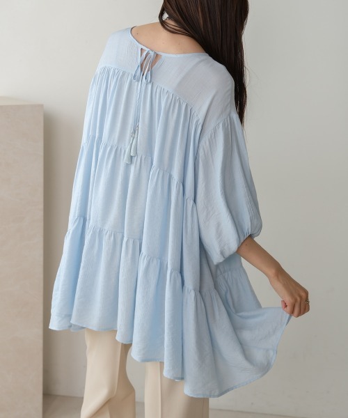 Bab（バブ）の「前後2WAYティアードトップス（シャツ/ブラウス・レディース・アイボリー/ベージュ/ブルー・M）」の12枚目の写真