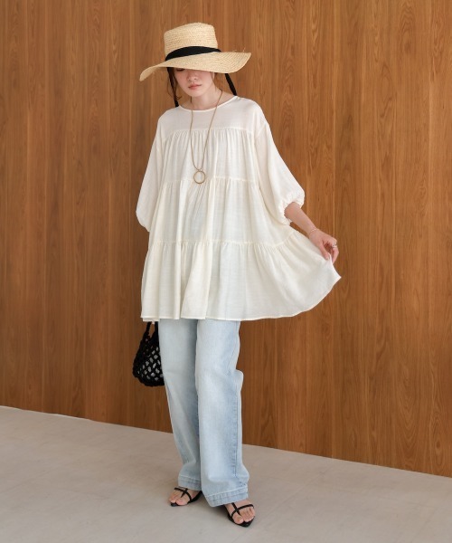 Bab（バブ）の「前後2WAYティアードトップス（シャツ/ブラウス・レディース・アイボリー/ベージュ/ブルー・M）」の11枚目の写真