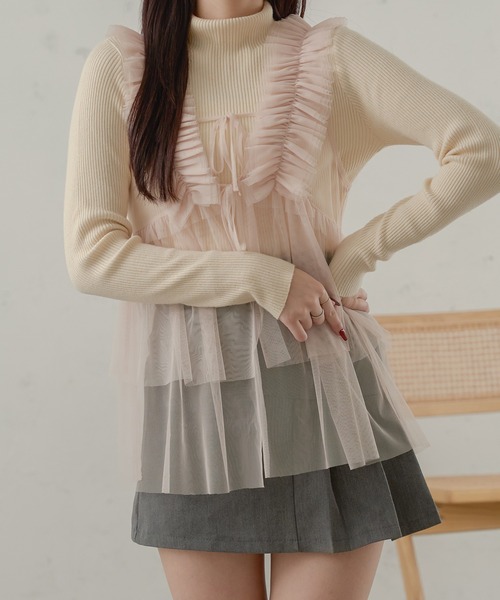 Ambre Neige(アンブルネージュ)の「2way tulle frill tops / 2wayチュールフリルトップス(その他トップス・レディース・ライトグレー/ブラック/アイボリー/ベビーピンク・FREE)」の2枚目の写真