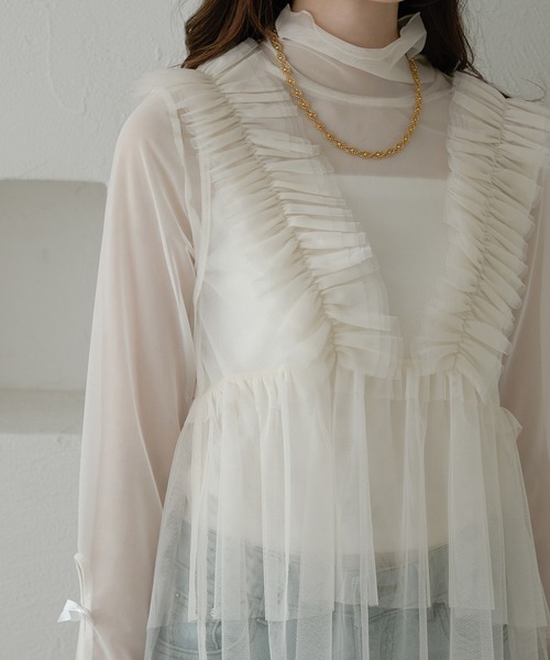 Ambre Neige(アンブルネージュ)の「2way tulle frill tops / 2wayチュールフリルトップス(その他トップス・レディース・ライトグレー/ブラック/アイボリー/ベビーピンク・FREE)」の18枚目の写真