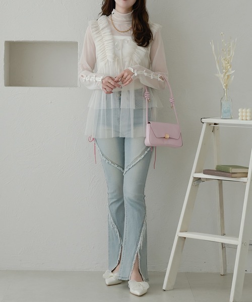 Ambre Neige(アンブルネージュ)の「2way tulle frill tops / 2wayチュールフリルトップス(その他トップス・レディース・ライトグレー/ブラック/アイボリー/ベビーピンク・FREE)」の20枚目の写真