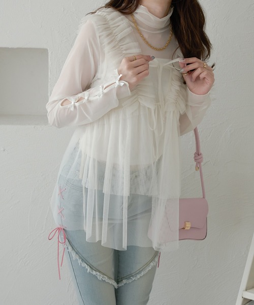 Ambre Neige(アンブルネージュ)の「2way tulle frill tops / 2wayチュールフリルトップス(その他トップス・レディース・ライトグレー/ブラック/アイボリー/ベビーピンク・FREE)」の22枚目の写真