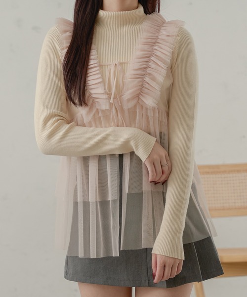 Ambre Neige(アンブルネージュ)の「2way tulle frill tops / 2wayチュールフリルトップス(その他トップス・レディース・ライトグレー/ブラック/アイボリー/ベビーピンク・FREE)」の8枚目の写真