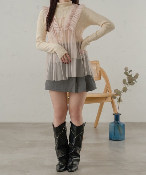 Ambre Neige(アンブルネージュ)の「2way tulle frill tops / 2wayチュールフリルトップス(その他トップス・レディース・ライトグレー/ブラック/アイボリー/ベビーピンク・FREE)」の7枚目の写真