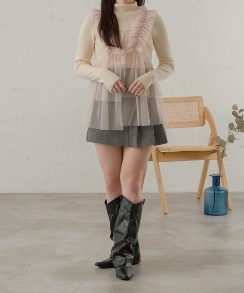 Ambre Neige(アンブルネージュ)の「2way tulle frill tops / 2wayチュールフリルトップス(その他トップス・レディース・ライトグレー/ブラック/アイボリー/ベビーピンク・FREE)」の6枚目の写真