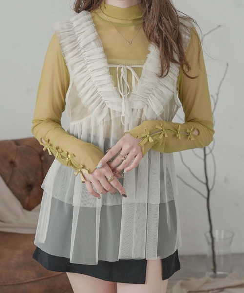 Ambre Neige(アンブルネージュ)の「2way tulle frill tops / 2wayチュールフリルトップス(その他トップス・レディース・ライトグレー/ブラック/アイボリー/ベビーピンク・FREE)」の12枚目の写真