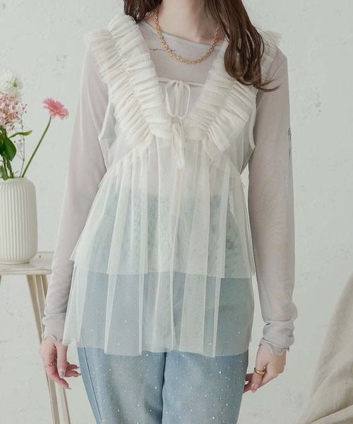 Ambre Neige(アンブルネージュ)の「2way tulle frill tops / 2wayチュールフリルトップス(その他トップス・レディース・ライトグレー/ブラック/アイボリー/ベビーピンク・FREE)」の9枚目の写真