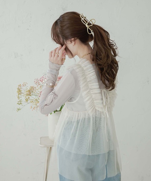 Ambre Neige(アンブルネージュ)の「2way tulle frill tops / 2wayチュールフリルトップス(その他トップス・レディース・ライトグレー/ブラック/アイボリー/ベビーピンク・FREE)」の10枚目の写真