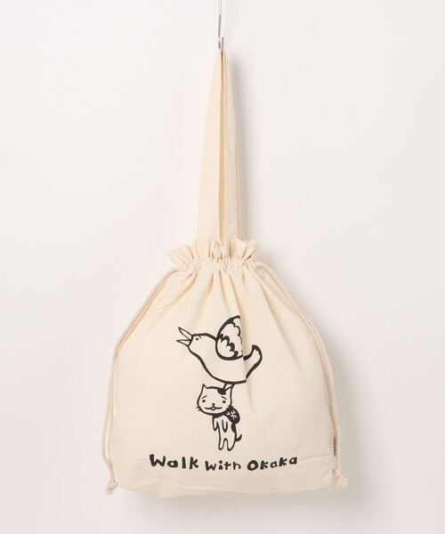 チャイハネ（チャイハネ）の「【チャイハネ】さすらいネコおかか 巾着エコバッグ（エコバッグ/サブバッグ・レディース・ブラック/ブラウン/グリーン・FREE）」の2枚目の写真