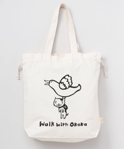 チャイハネ（チャイハネ）の「【チャイハネ】さすらいネコおかか 巾着エコバッグ（エコバッグ/サブバッグ・レディース・ブラック/ブラウン/グリーン・FREE）」の6枚目の写真