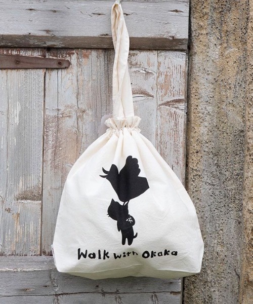 チャイハネ（チャイハネ）の「【チャイハネ】さすらいネコおかか 巾着エコバッグ（エコバッグ/サブバッグ・レディース・ブラック/ブラウン/グリーン・FREE）」の5枚目の写真