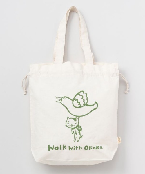 チャイハネ（チャイハネ）の「【チャイハネ】さすらいネコおかか 巾着エコバッグ（エコバッグ/サブバッグ・レディース・ブラック/ブラウン/グリーン・FREE）」の12枚目の写真