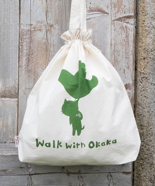 チャイハネ（チャイハネ）の「【チャイハネ】さすらいネコおかか 巾着エコバッグ（エコバッグ/サブバッグ・レディース・ブラック/ブラウン/グリーン・FREE）」の13枚目の写真